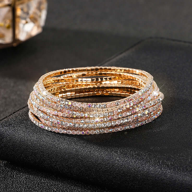 Diamond Embedded Stretch Bracelet 2mm Single Row Color