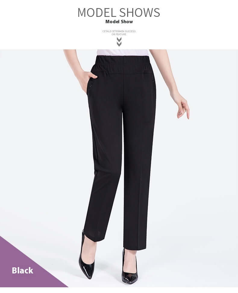 Summer Thin Ice Silk Casual Pants High Waist Elastic Plus Size