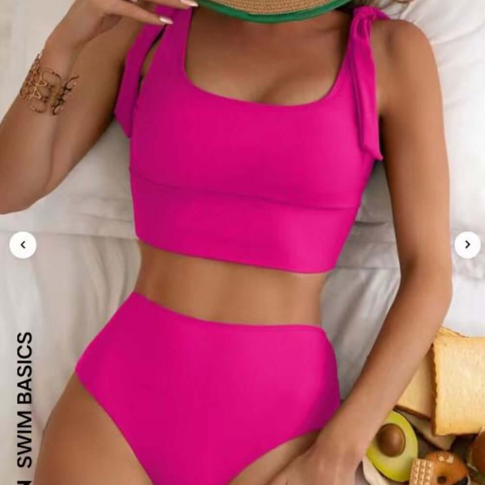 Solid Color Fashion Bikini High Top Sports Swimsuit