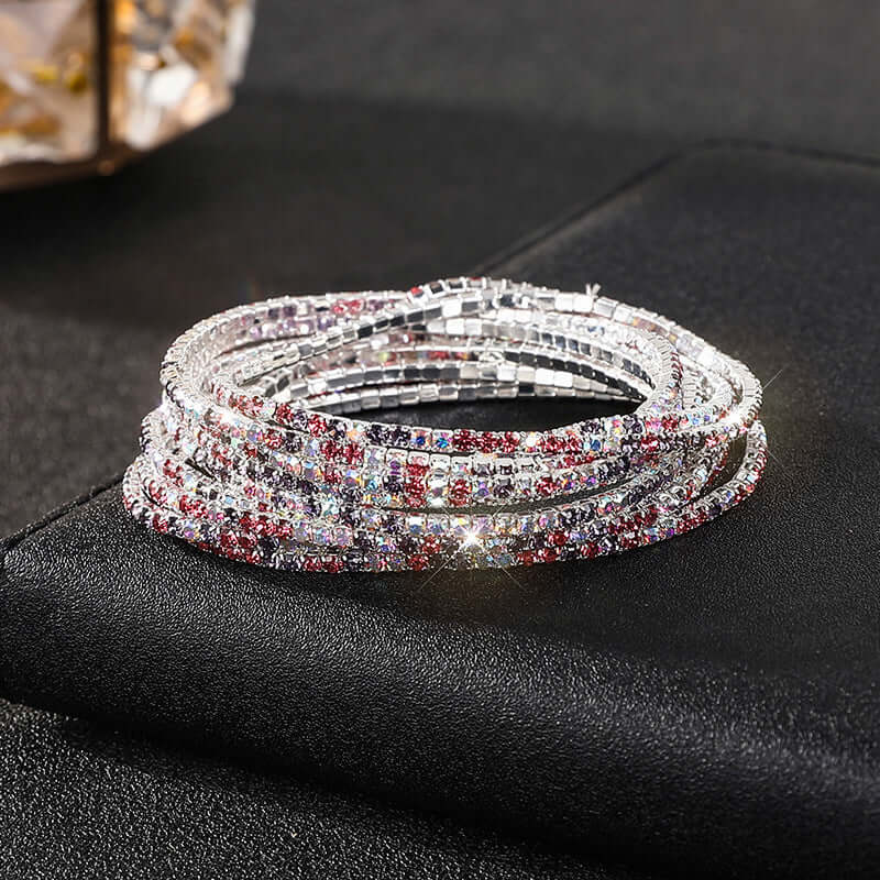 Diamond Embedded Stretch Bracelet 2mm Single Row Color