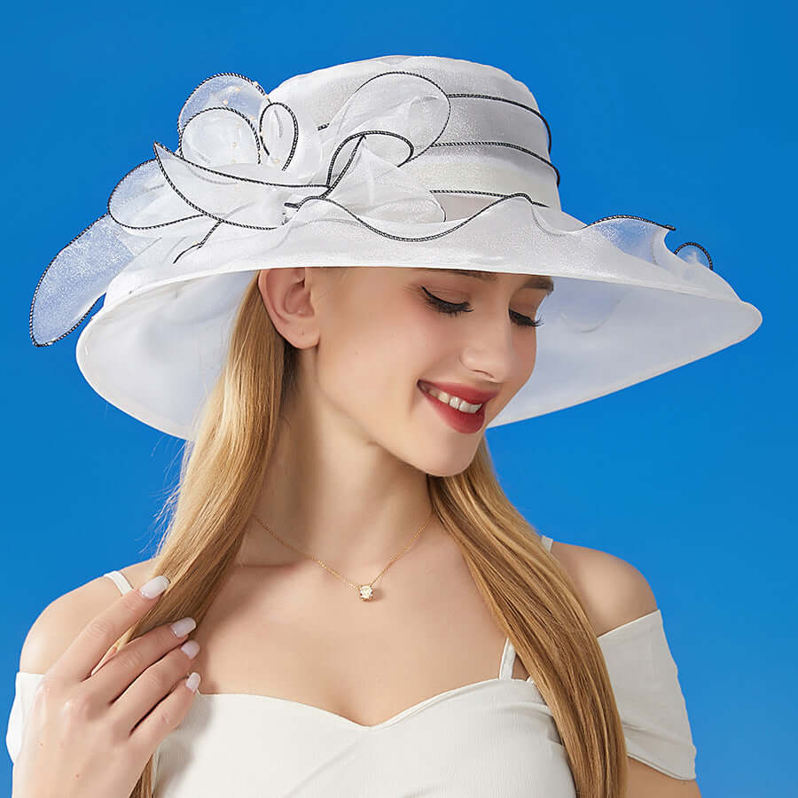 Sun Protection Hat Women's Organza Solid Color Large Flower Sun Hat British Lady Elegant Graceful