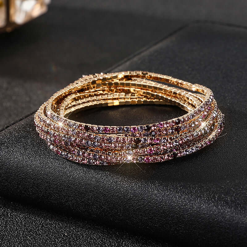 Diamond Embedded Stretch Bracelet 2mm Single Row Color