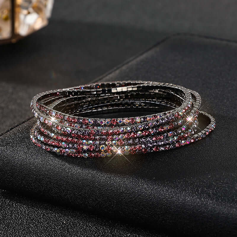 Diamond Embedded Stretch Bracelet 2mm Single Row Color