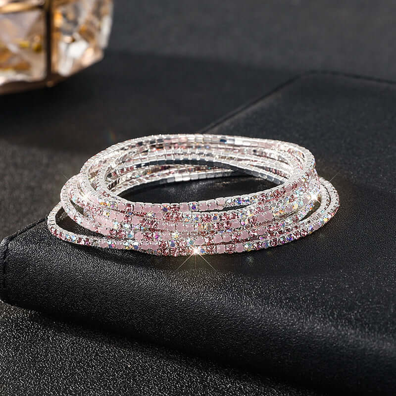 Diamond Embedded Stretch Bracelet 2mm Single Row Color