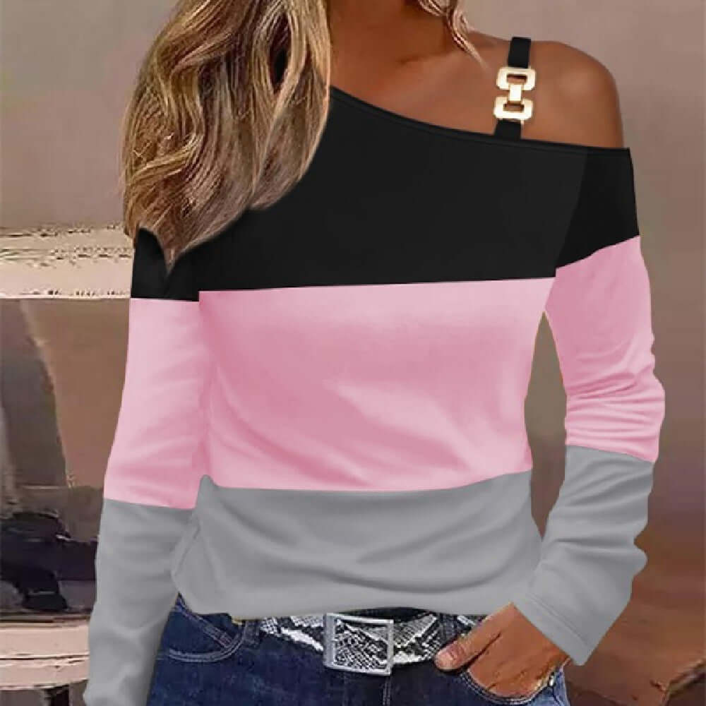 Blusa con cuello en los hombros y diseño sencillo de otoño para mujer