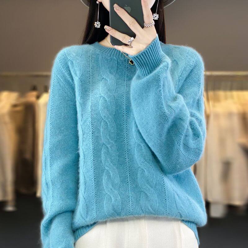 Women's Cable Knit Knitwear Top Pullover Solid Color Bottoming Sweater