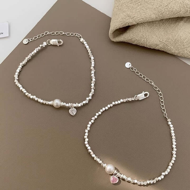 Broken Silver Heart Women's Fashionable Elegant Pearl Bracelet