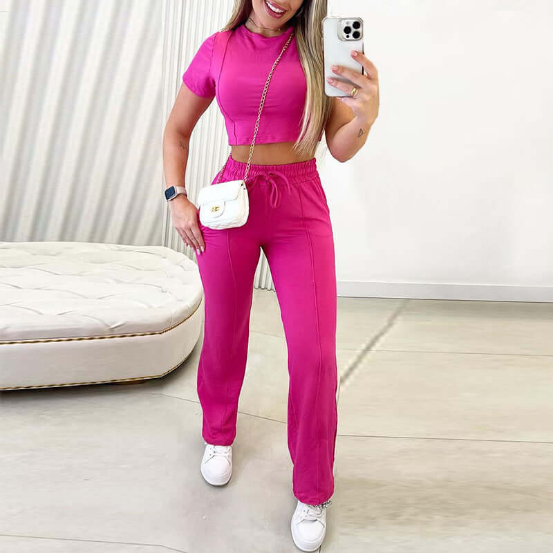 Round Neck Short Sleeve Straight Pants Sports Casual Suit