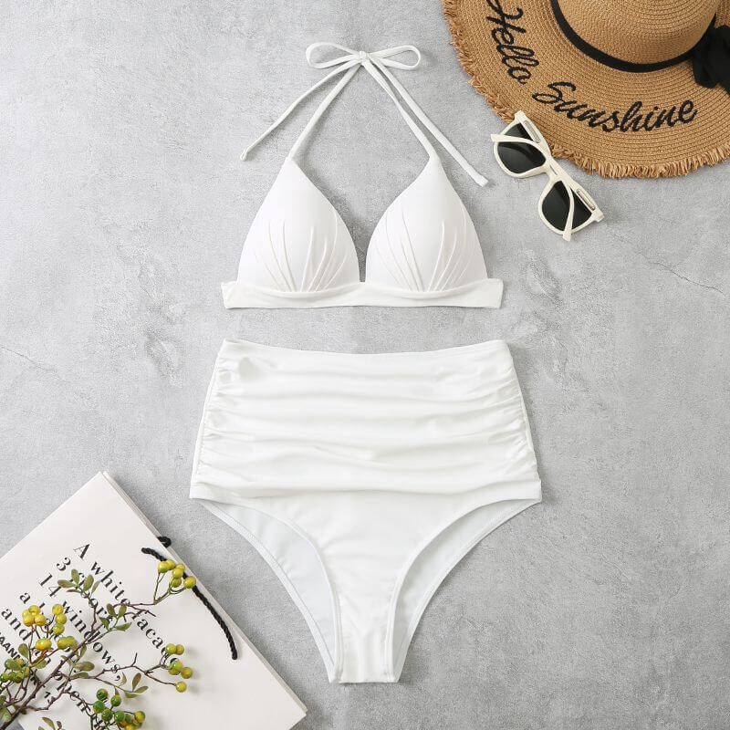 High Waist Triangle Tether Halter Bikini Swimwear