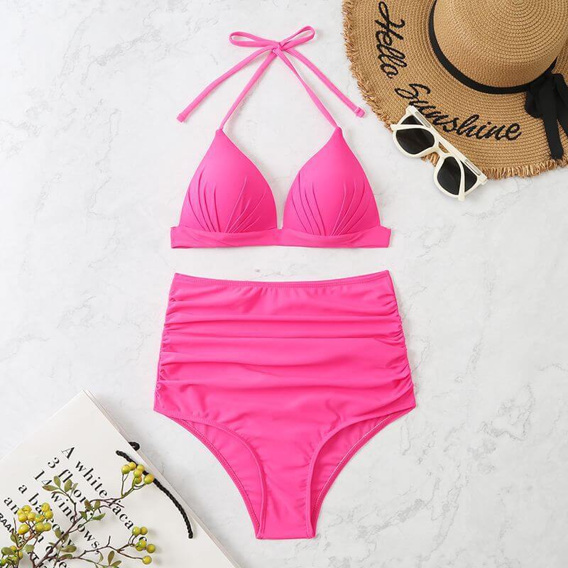 High Waist Triangle Tether Halter Bikini Swimwear