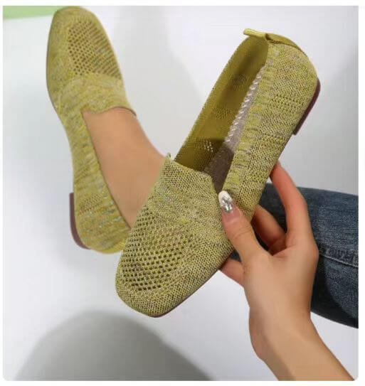 Square Toe Flat Bottom Flying Woven Pumps Female Slip On Casual Shoes