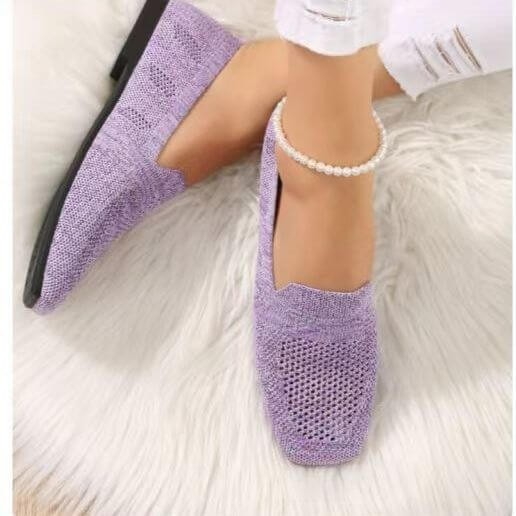 Square Toe Flat Bottom Flying Woven Pumps Female Slip On Casual Shoes