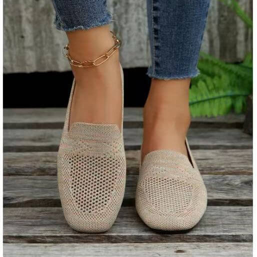 Square Toe Flat Bottom Flying Woven Pumps Female Slip On Casual Shoes