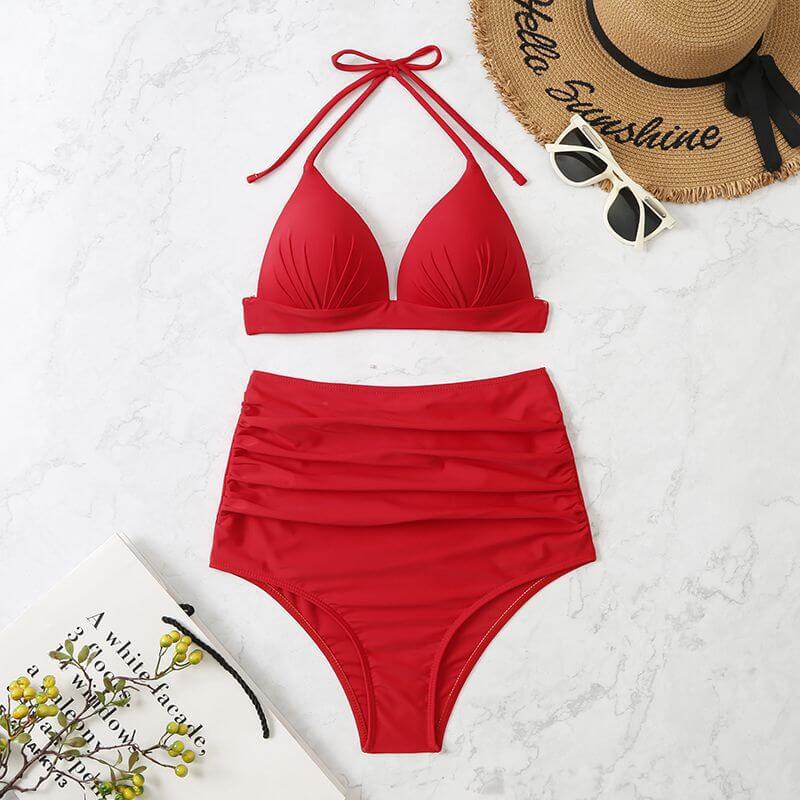 High Waist Triangle Tether Halter Bikini Swimwear