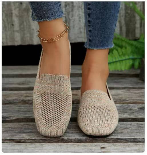 Square Toe Flat Bottom Flying Woven Pumps Female Slip On Casual Shoes