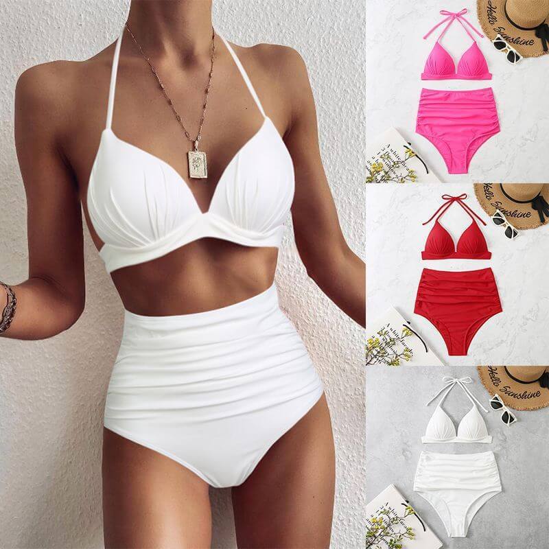 High Waist Triangle Tether Halter Bikini Swimwear