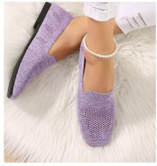 Square Toe Flat Bottom Flying Woven Pumps Female Slip On Casual Shoes