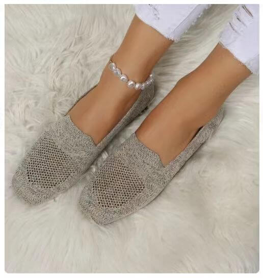 Square Toe Flat Bottom Flying Woven Pumps Female Slip On Casual Shoes