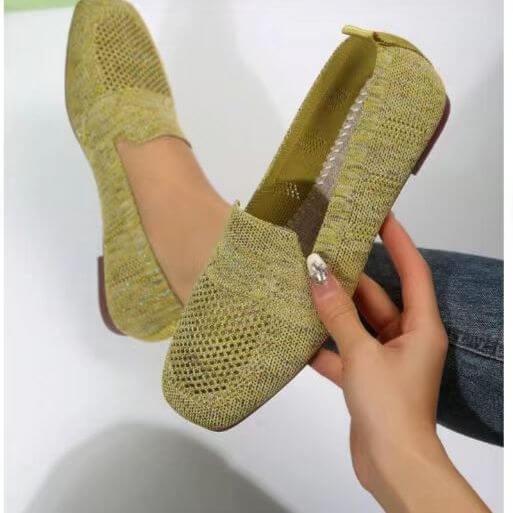 Square Toe Flat Bottom Flying Woven Pumps Female Slip On Casual Shoes