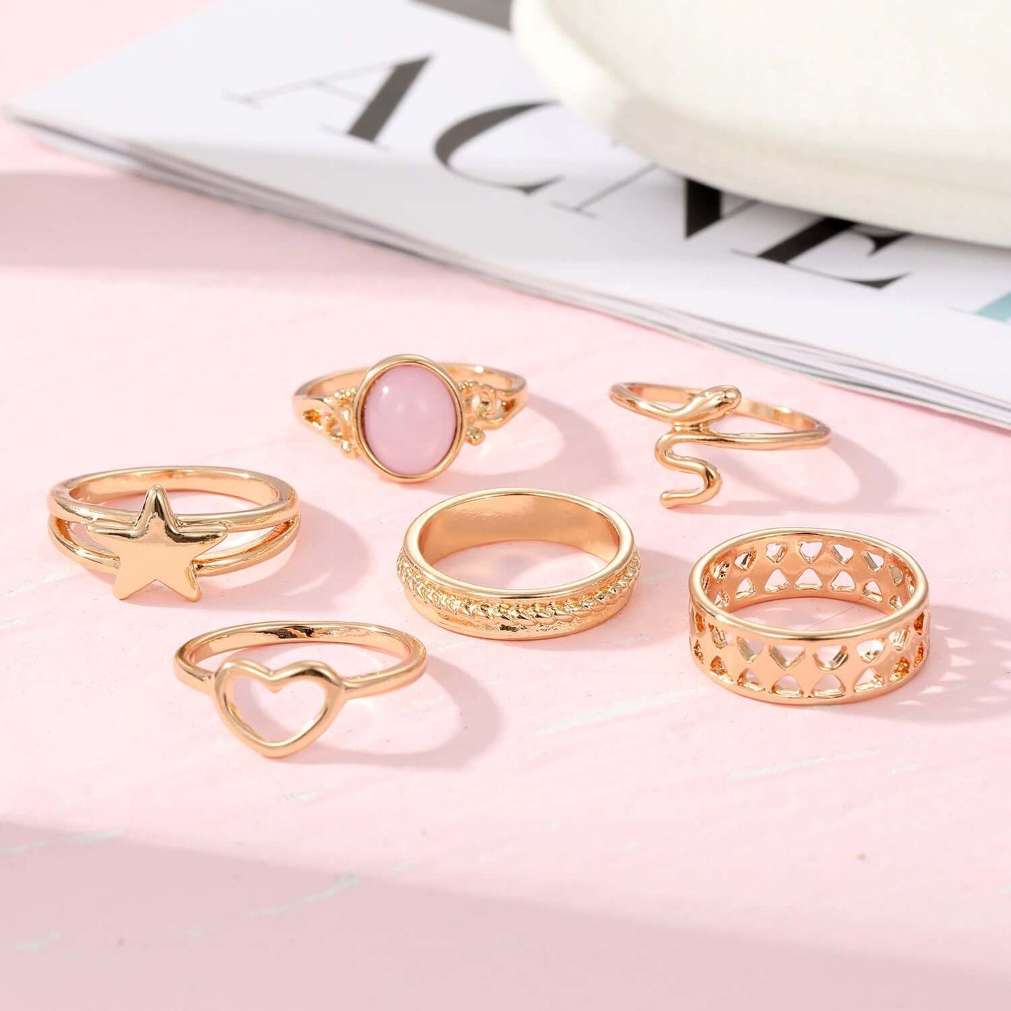 European Love Metal Ring Set Minority Simple Style Fashion 6-piece Set