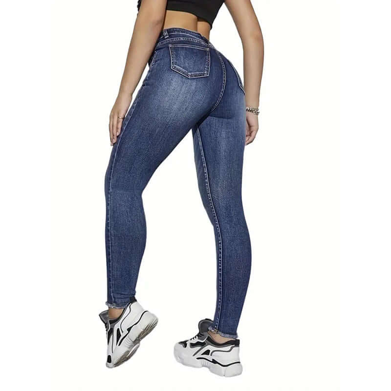 Women's High Waist Tight Pencil Ripped Jeans