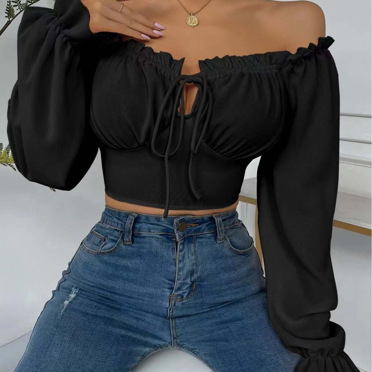 Hot Girl Off Shoulder Women's Cropped Top Blouse