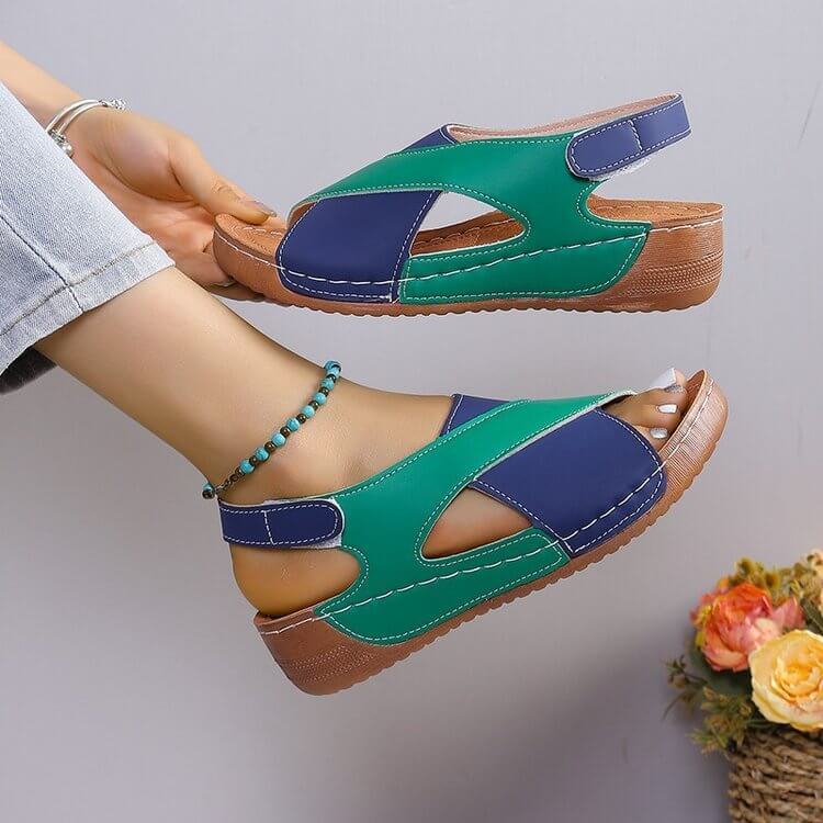 Summer Sandals With Colorblock Cross Strap Design Casual Roman Shoes