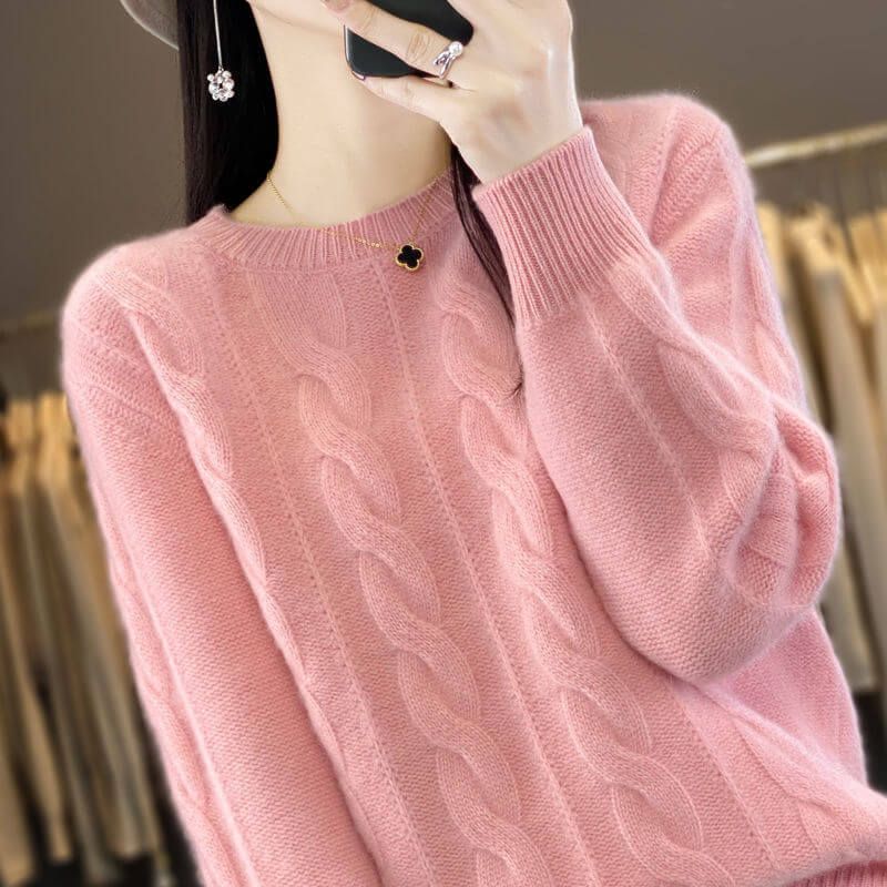 Women's Cable Knit Knitwear Top Pullover Solid Color Bottoming Sweater