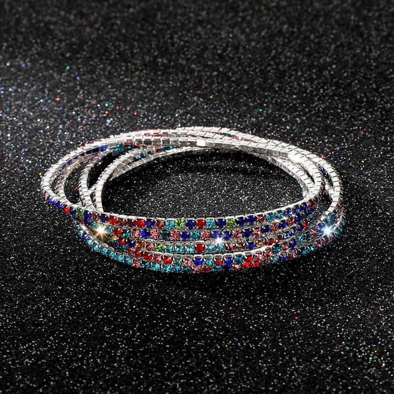 Diamond Embedded Stretch Bracelet 2mm Single Row Color