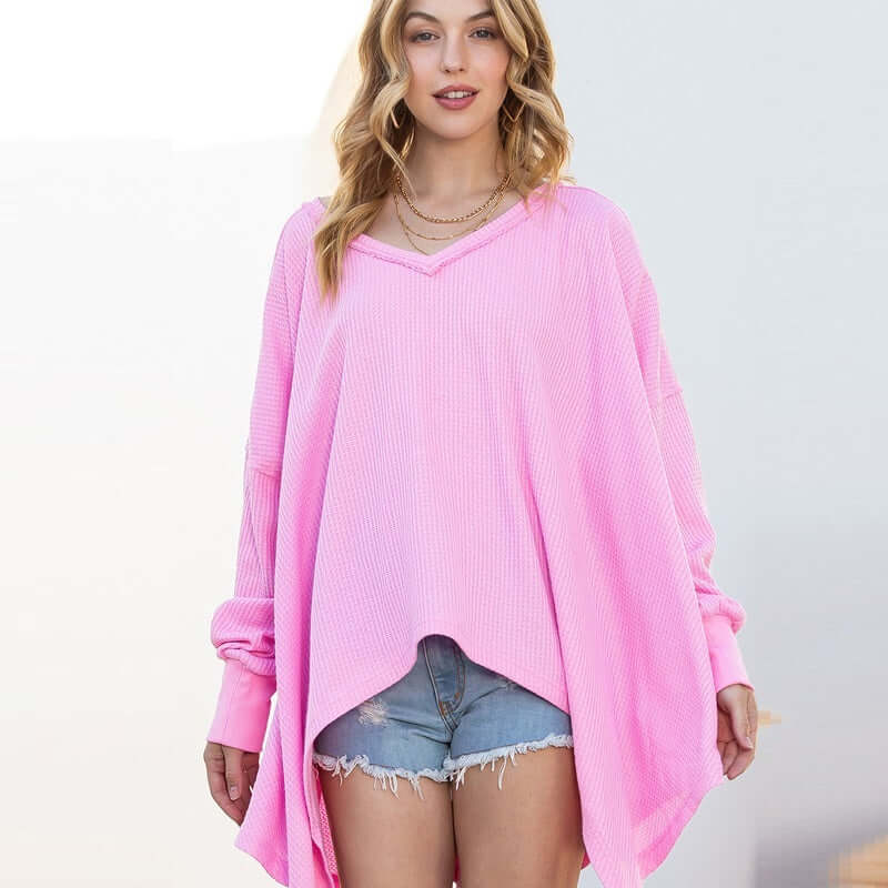 Solid Color Exposed Loose Long Sleeved Sweater