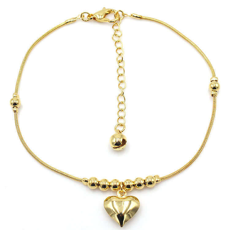 Fashionable Golden Heart Shaped Pendant Anklet