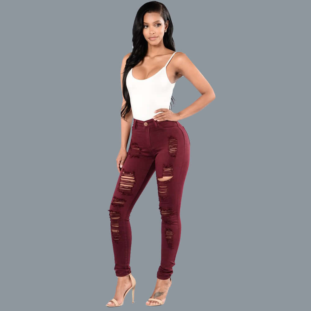 Women's Slim Fit Multi Color Knee Ripped Jeans