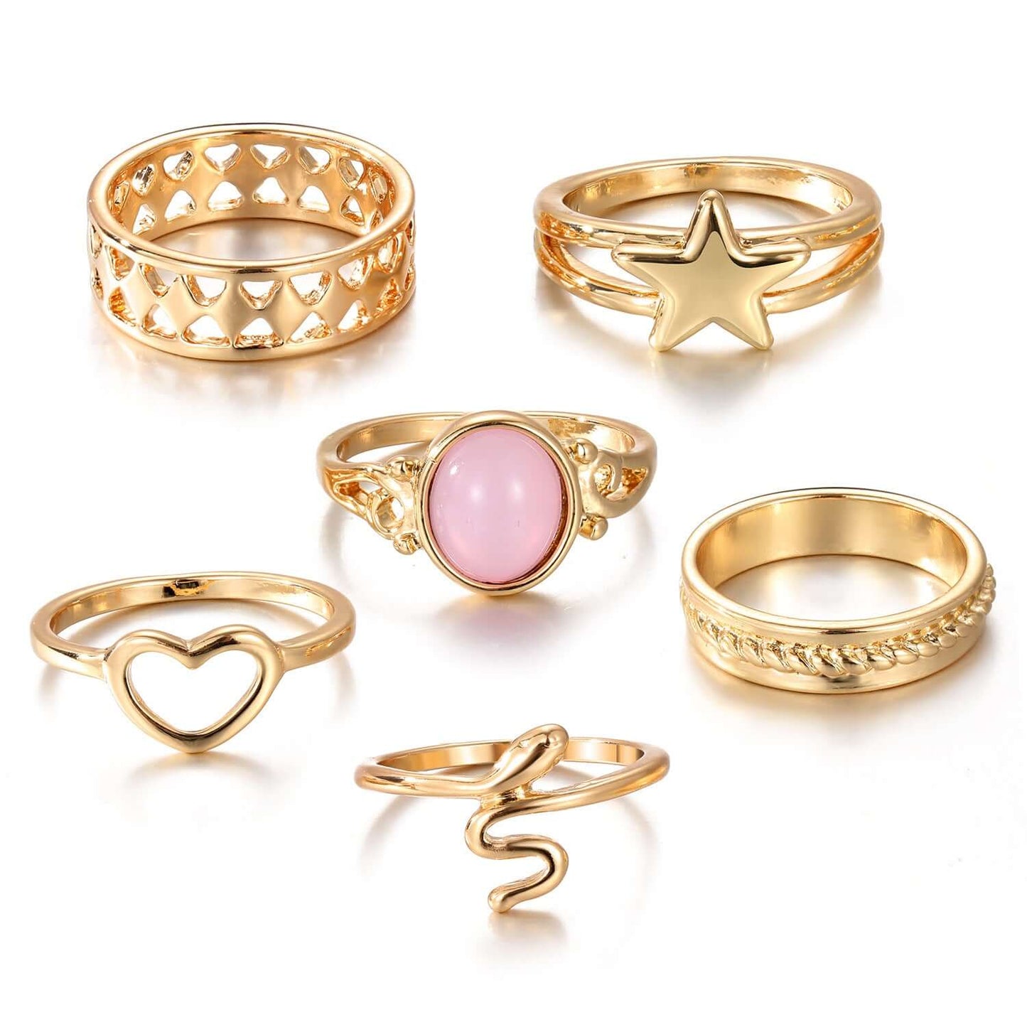 European Love Metal Ring Set Minority Simple Style Fashion 6-piece Set