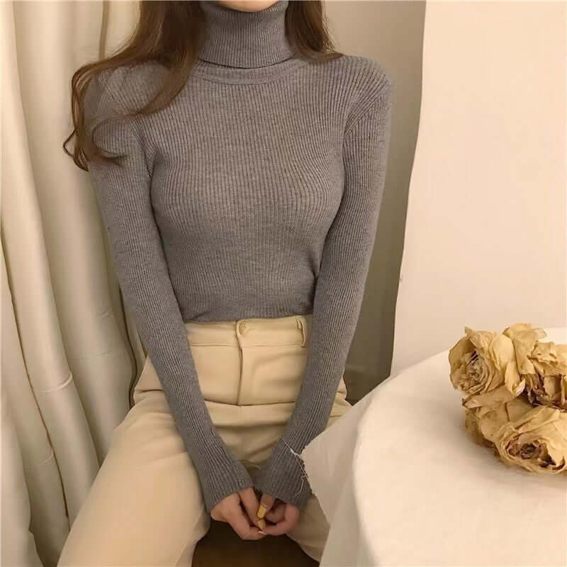 High Collar Inner Lining Bottom Sweater Slim Fit Fit Long Sleeved Sweater