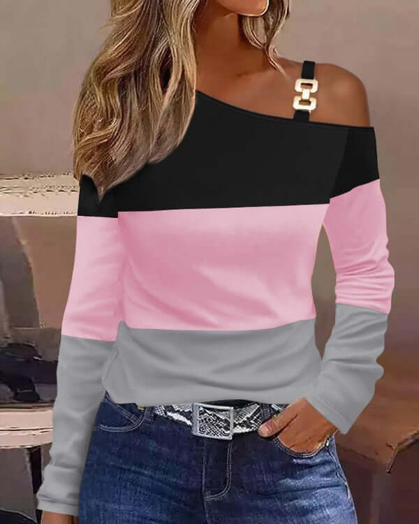 Blusa con cuello en los hombros y diseño sencillo de otoño para mujer