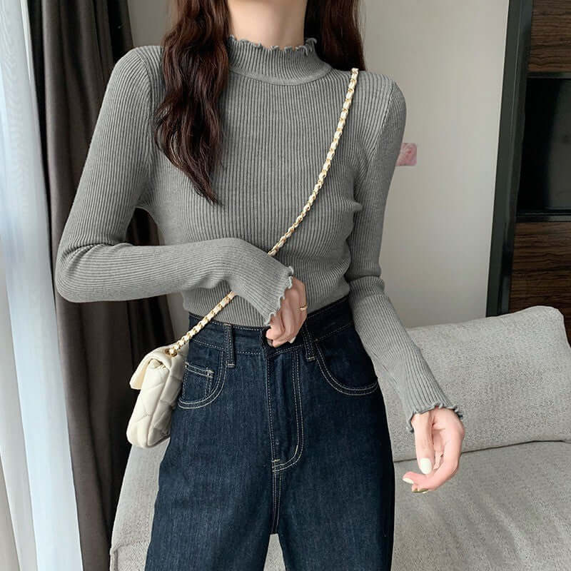 High Collar Inner Lining Bottom Sweater Slim Fit Fit Long Sleeved Sweater