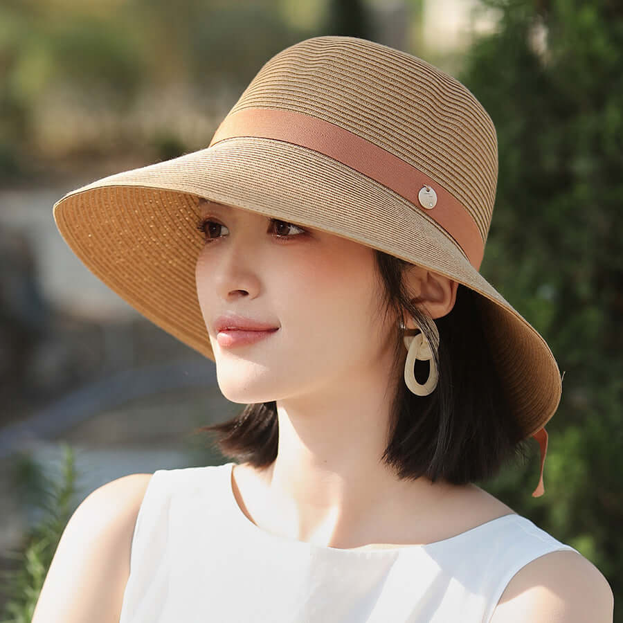 Encrypted Wide Brim Lace Up Sunproof Straw Hat Elegant