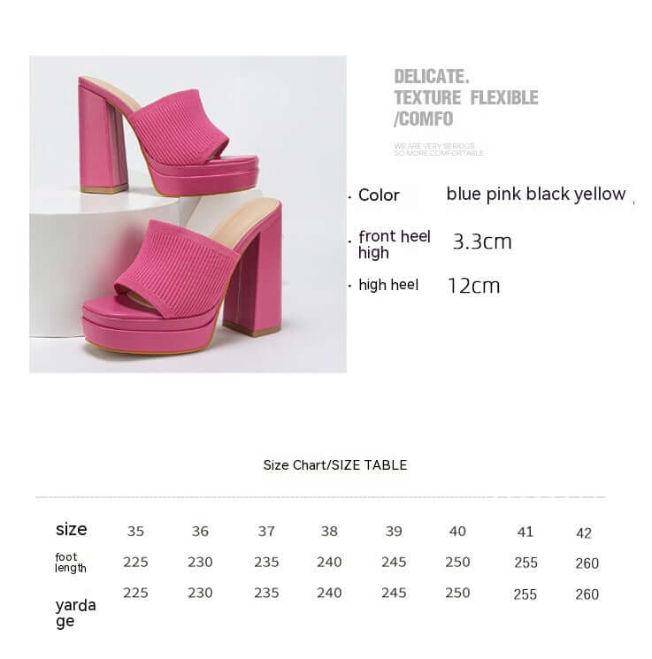 Double Layer Waterproof Platform Thick Heel Knitted Wool Fashion Heels