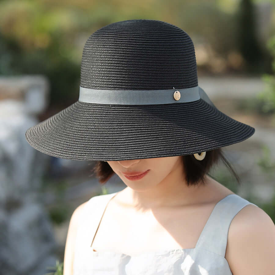 Encrypted Wide Brim Lace Up Sunproof Straw Hat Elegant