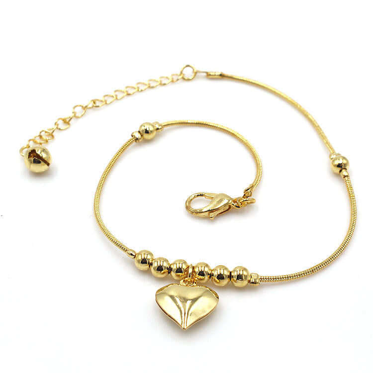 Fashionable Golden Heart Shaped Pendant Anklet