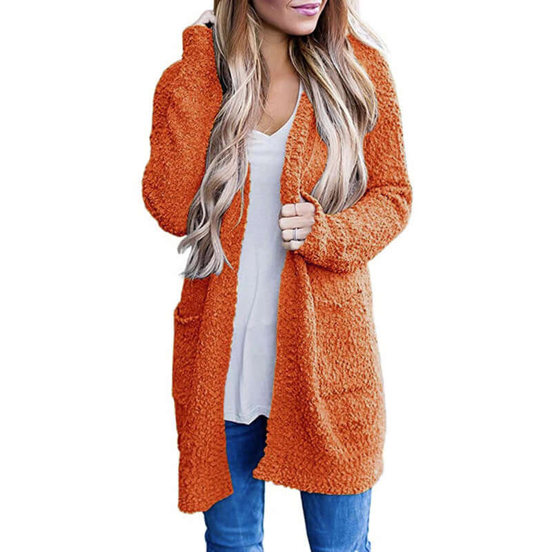 Knitwear Solid Color Fleece Double Pocket Cardigan Sweater