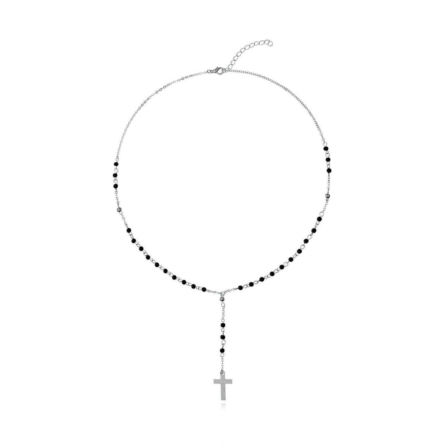 Y-shaped Handmade Beaded Crystal Cross Tassel Long Necklace