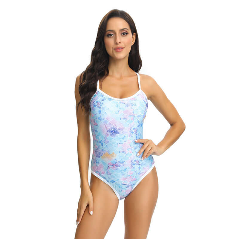 Printed Siamese Triangle Cross Adjustable Shoulder Strap Swimsuit