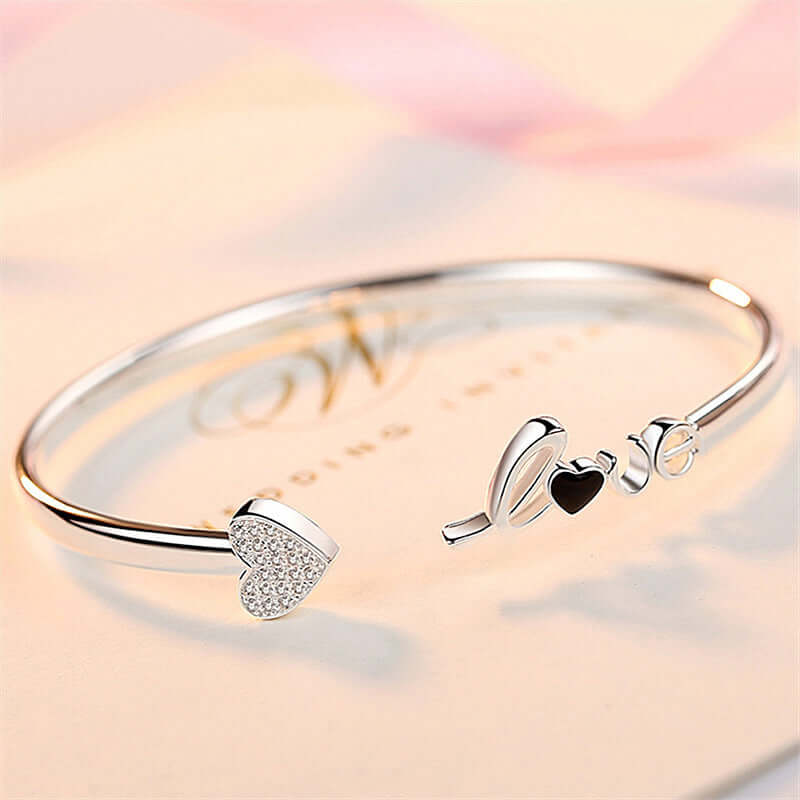 Heart Shaped Full Of Diamond Silver Plated Love Bracelet