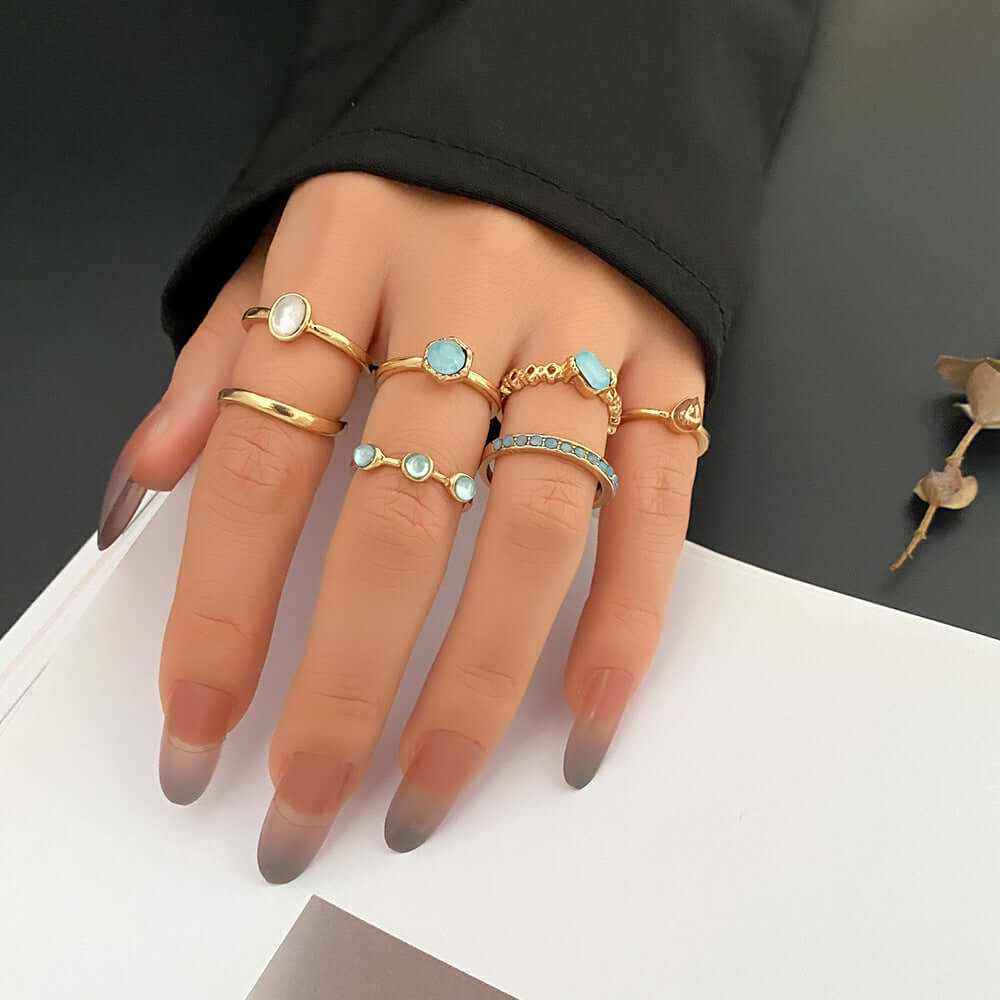 Classic Bohemian 7 Piece Ring Set