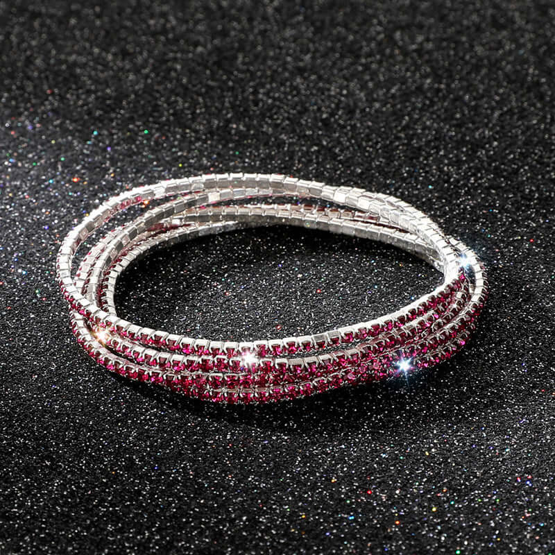 Diamond Embedded Stretch Bracelet 2mm Single Row Color