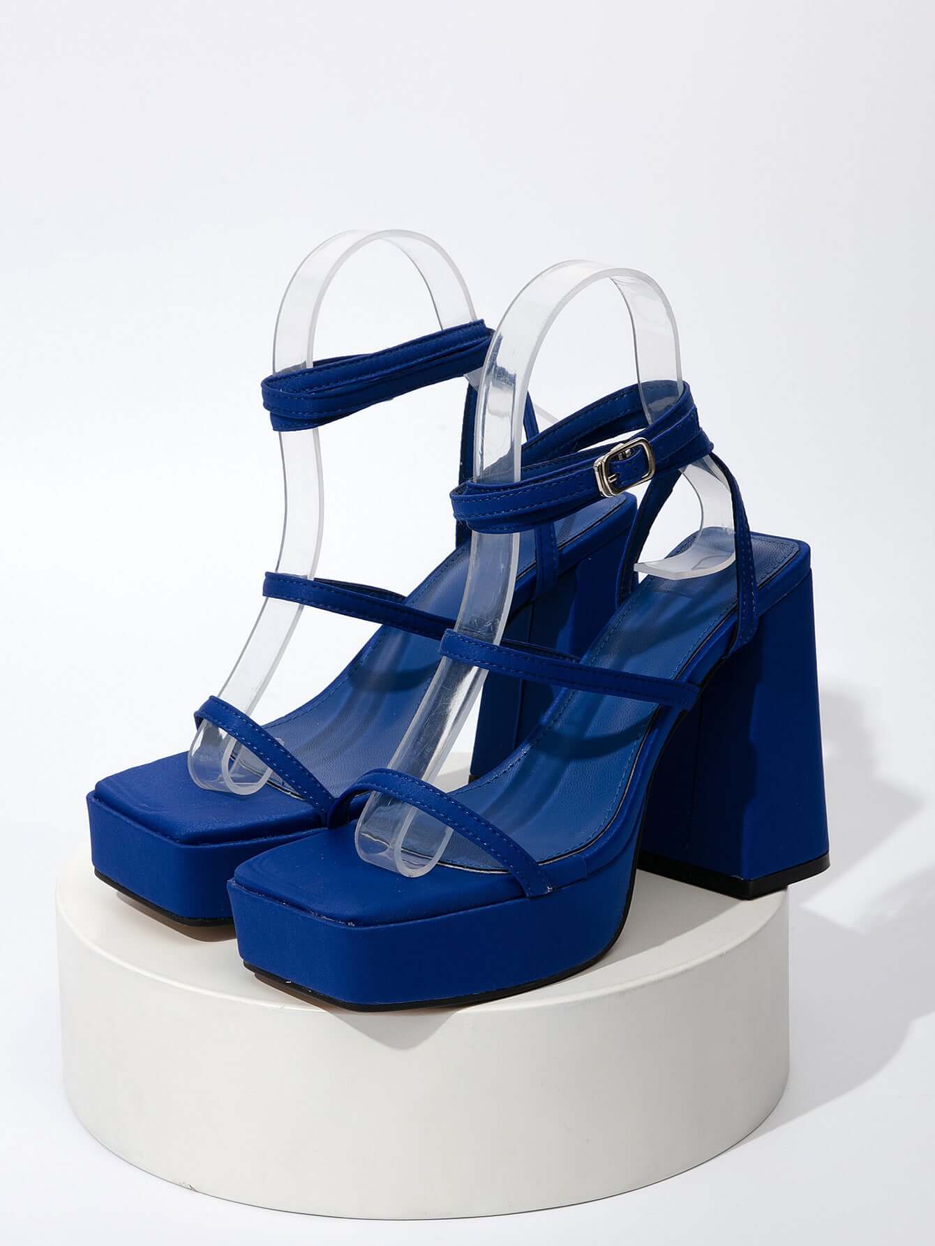 Buckle Strap Block Heeled High Heel Sandals