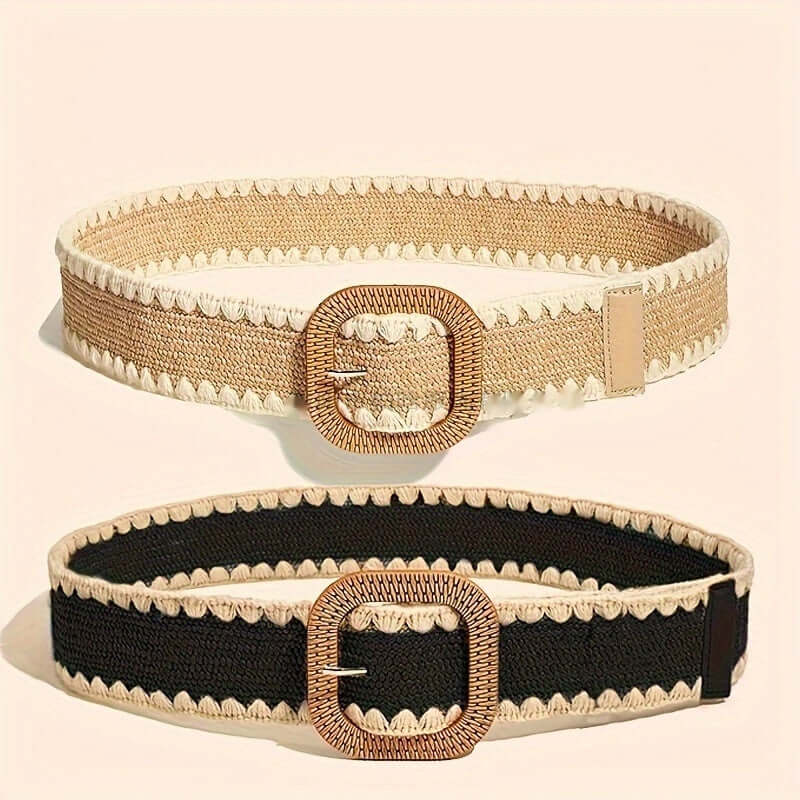 Wooden Buckle Elastic Grass Belt