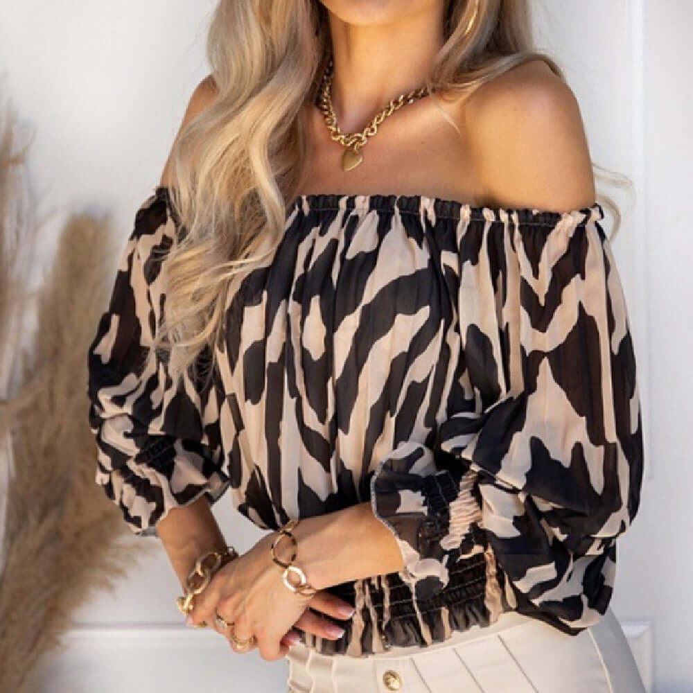 Women's Fashion Sexy Off The Shoulder Printed Shirt Top