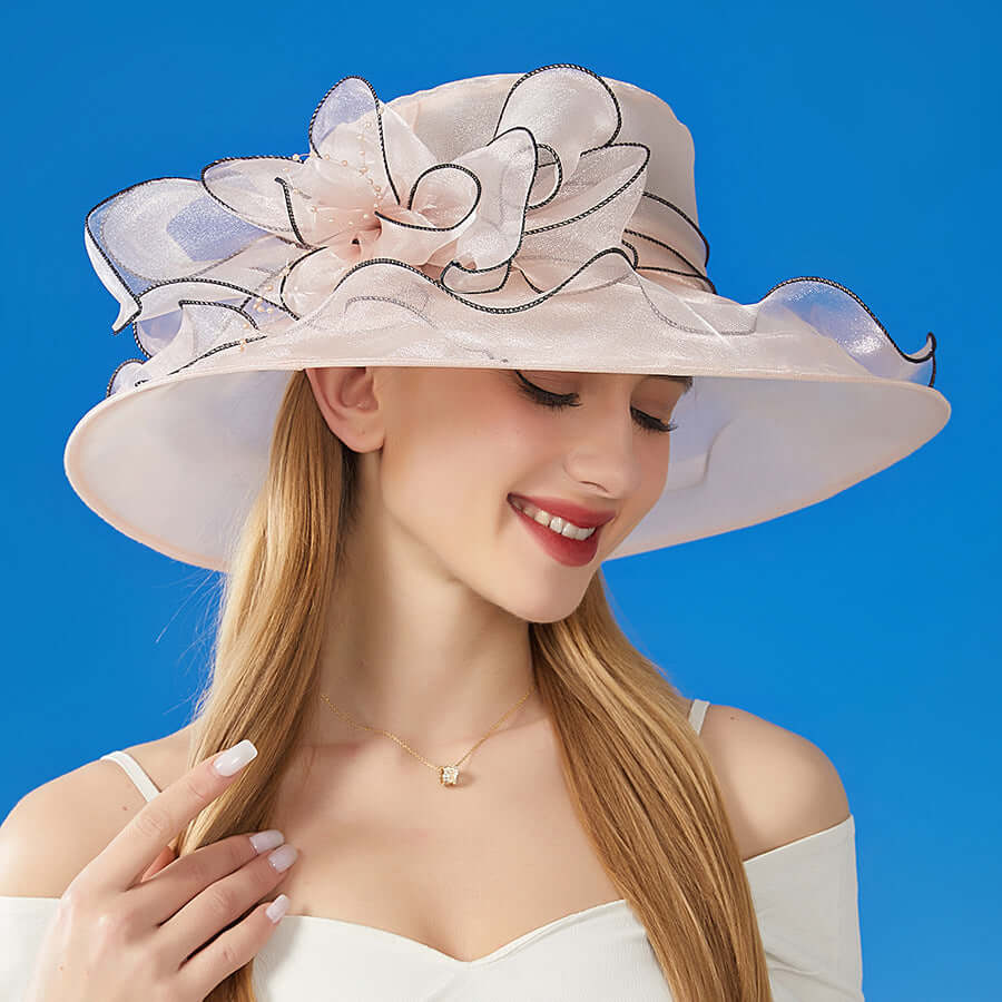 Sun Protection Hat Women's Organza Solid Color Large Flower Sun Hat British Lady Elegant Graceful